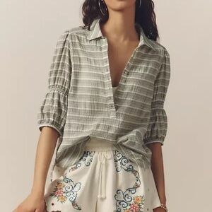 NWT Anthropologie Pilcro Green Plaid Button Front Shirt Effortless Top